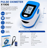 Saturimetro da Dito Professionale X1906, Pulsossimetro Digitale con Display a Colori, Misurazione SpO2 e Frequenza Cardiaca, Indicatore Batteria, Spegnimento Automatico, per Adulti e Sport