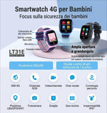 LT31 Smartwatch per Bambini con Videochiamate 4G, Nano SIM, Tracciamento GPS dual‑band, Batteria da 700mAH, 2 Giorni di Autonomia e Resistenza IP68, Display 1,4''