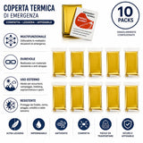 Coperta Isotermica Monouso Oro/Argento 210x160 cm – Pronto Soccorso Emergenze, Anti Ipotermia, Termica Impermeabile e Resistente. ( Conf. 10 pezzi )