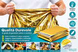 Coperta Isotermica Monouso Oro/Argento 210x160 cm – Pronto Soccorso Emergenze, Anti Ipotermia, Termica Impermeabile e Resistente. ( Conf. 10 pezzi )