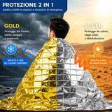 Coperta Isotermica Monouso Oro/Argento 210x160 cm – Pronto Soccorso Emergenze, Anti Ipotermia, Termica Impermeabile e Resistente. ( Conf. 10 pezzi )