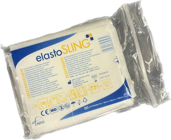 Fascia triangolare in cotone elastoSLING – Immobilizzazione ortopedica efficace e confortevole.